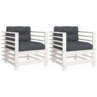 pack 2 uds sillones de jardin  silla de jardin  silla de exterior con cojines madera maciza pino blanco