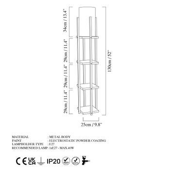 Lámpara De Pie Shelf Lamp-8115 Oro Negro Metal Tela 25x25x130 Cm