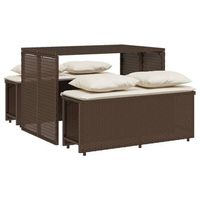 set comedor de jardin 3 piezas y cojines ratan sintetico marron