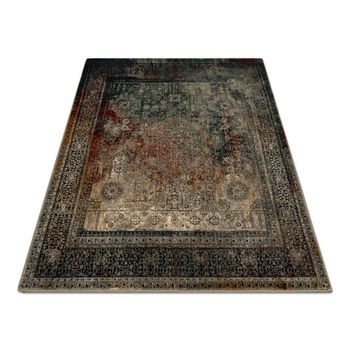 Alfombra De Lana Omega Mamluk Cuadrado - Rosetón Vintage Verde Oscuro 200x200 Cm