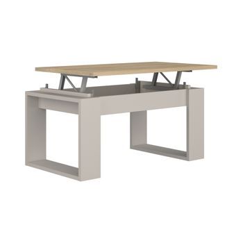Mesa De Centro Elevable Rubi Ii Con Almacenaje Interior De Aglomerado Con Melamina Color Roble Y Beige 45x90x50 Cm