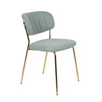 silla de comedor en tejido verde claro con patas doradas