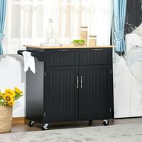 carro de cocina de mdf madera de caucho homcom 104x46x91 cm negro