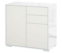 homcom aparador para cocina con 2 puertas 2 cajones marco de blanco brillante estante ajustable apertura a presion armario de almacenamiento para dormitorio salon 79x36x74 cm blanco