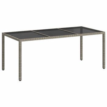 Mesa Jardín | Mesa De Exterior Vidrio Templado Ratán Sintético Gris 190x90x75 Cm