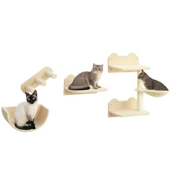 PawHut Juego de Escalada para Gatos de Pared Estantes para Gatos 4 Piezas Hamaca Nido Plataformas para Saltar Beige   Aosom España