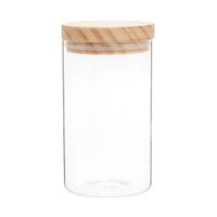 frasco de vidrio con tapa de madera de pino alt 38 cm