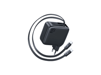 Cargador de pared - Baseus EnerCore CJ21 DUAL, Con doble cable retráctil Tipo-C, Carga simultánea rápida 67 W, Negro Cosmic
