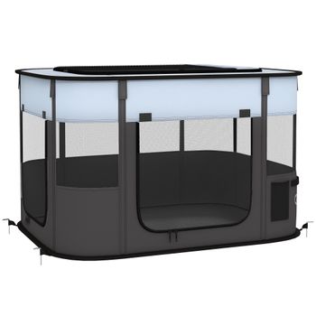 PawHut Parque para Perros y Gatos, Corralito Plegable Portátil para Cachorros Conejos y Cobayas Tela Oxford 84x64x53 cm Gris