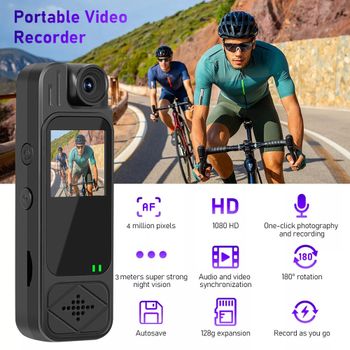 Mini cámara corporal de 1,3 pulgadas, cámara deportiva HD de 1080P con visión nocturna por infrarrojos, grabadora de vídeo digital portátil, videocámara pequeña para uso en exteriores y aplicaciones