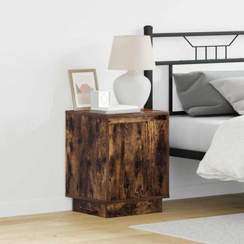 Armario De Noche - Mueble Para Dormitorio - Madera De Ingeniería - Roble Ahumado (39x34.5x50cm)