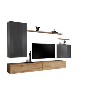 Conjunto De Muebles De Sala Colección Switch Ii Diseño, Color Gris Y Roble Wotan.