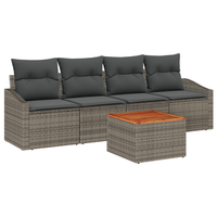juego de sofa de jardin de 5 uds con cojines gris poliratan acacia cfw828165