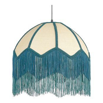 Lámpara De Techo Natural 192 Cm Campana Papel Poliéster Borlas Flecos Azul Milagro