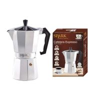 spark cafetera expresso clasica de induccion 6 tazas de aluminio premium  mango ergonomico cafe italiana