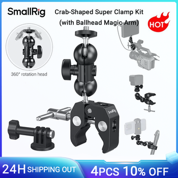 SmallRig-Soporte de abrazadera para Super cámara, adaptador de brazo mágico de doble cabeza de bola, valla/escritorio/Monitor trípode para/luz/cámara 1138