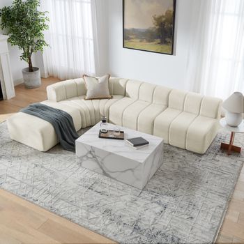 Sofá Esquinero Modular Beige De 4 Plazas Con Módulos Combinables Y Tapizado De Chenilla