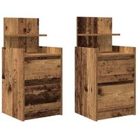 pack 2 uds mesillas de noche  mesita de noche con 2 cajones madera vieja 38x34x80 cm