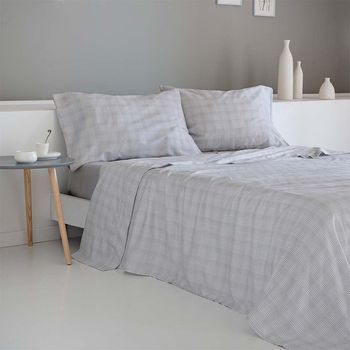 Juego De Sábanas Nervion Gris Satén Algodón  200 Hilos 210x260 Cama 135