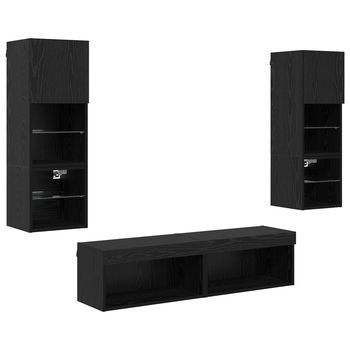 Unidad De Pared Para Tv 6 Uds. Roble Negro Madera De Ingeniería Vidaxl