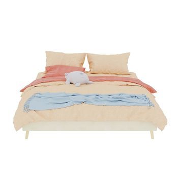 Cama Minimalista 160x200 - Base Baja, Estilo Moderno, Terciopelo Holandés - Beige