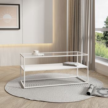 Mesa De Centro Solund Con 1 Estante Acero/cristal 102x43x46cm - Blanco Mate [en.casa]