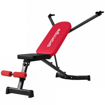 SPORTNOW Banco de Pesas Plegable con Bandas de Resistencia Respaldo Ajustable para Casa Gimnasio 135x130x107 cm Rojo   Aosom España
