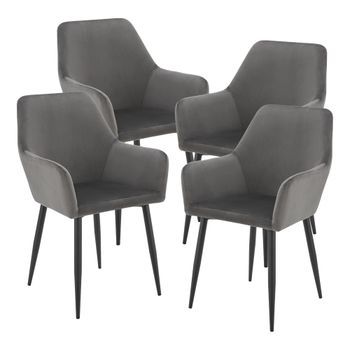 Juego De 4 Sillas De Comedor Hollola Terciopelo Y Acero 86x57x56 Cm- Gris Oscuro [en.casa]