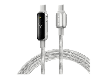 Cable USB - Baseus Vipow, Tipo-C a Tipo-C, 100 cm, 100W, Con pantalla de nivel batería, Ultrarresistente, Carga rápida, Galaxy Natural Titanium