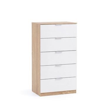 Cómoda alta de 5 cajones 60x110 cm blanco roble