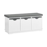 banco zapatero con acolchados cojines y 3 cubos madera blanco