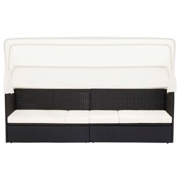 Sofá De Jardín | Sofá De Exterior Con Dosel Negro Ratán Sintético