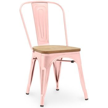 Silla De Comedor - Diseño Industrial - Acero Y Madera - Nueva Edición - Stylix Naranja Pas