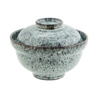 cuenco de ceramica azul con tapa