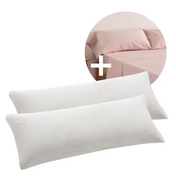 Pack Ahorro 2 Almohadas Viscoelástica Copos Aloe Vera + 2 Fundas Almohada Rosa Cama 180cm Donegal Collections