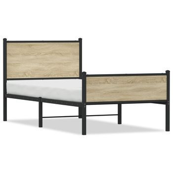 Cama Individual | Cama De Adulto | Estructura De Cama Sin Colchón Metal Roble Sonoma 90x190 Cm