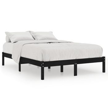 Cama Matrimonial | Cama Para Adultos | Estructura De Cama Madera Maciza Negra King Size 150x200 Cm