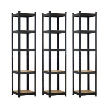 Pack 3 Estanterías Modulares Con 5 Baldas Ajustables Negro 180x40x40cm 175kg Thinia Home