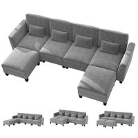 costway sofa seccional con 2 otomanas sofa modular comodo en forma de u con puertos de carga usb y tipo c almohadas conjunto de divan gris