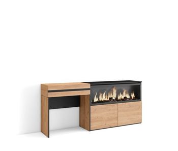 Tocador, dormitorio habitación, 177x35x75cm, con cajón, chimenea eléctrica xxl, estilo moderno, roble