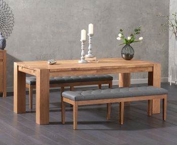 Madrid 200cm Solid Oak Dining Table with Camille Grey Faux Leather Benches