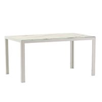 mesa rectangular 150x90 cm de aluminio y tapa de vidrio marmol blanco