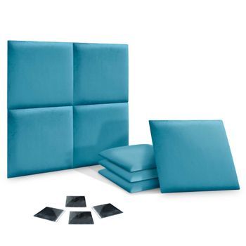 Dhome Juego De 8 Paneles Tapizados De Terciopelo Premium Pack Autoadhesivos Para Pared Acústicos Absorbentes Protección Impacto (celeste, 50x50cm,x8)