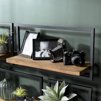 Estantería de pared 'l' de teca reciclada marrón y metal negro 65 cm