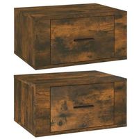 pack 2 uds mesitas de noche  mesa auxiliar  mesilla de pared color roble ahumado 50x36x25 cm