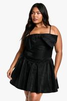 vestido plus skater de tirantes con lazo negro