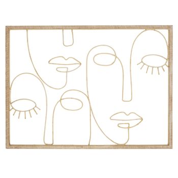 Decoración de pared de rostros abstractos de madera de pino y ratán beige 121x88 cm