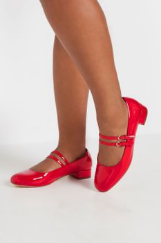 Red Patent Low Block Mary Jane Shoes In Extra Wide eee Fit