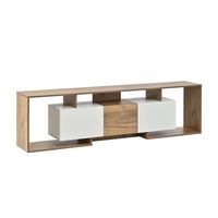 mueble bajo de tv de 180 cm blanco y madera natural para televisores de hasta 85 pulgadas