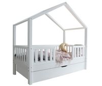cama cabana 90x190 con barandilla somier y cajon roxane blanco